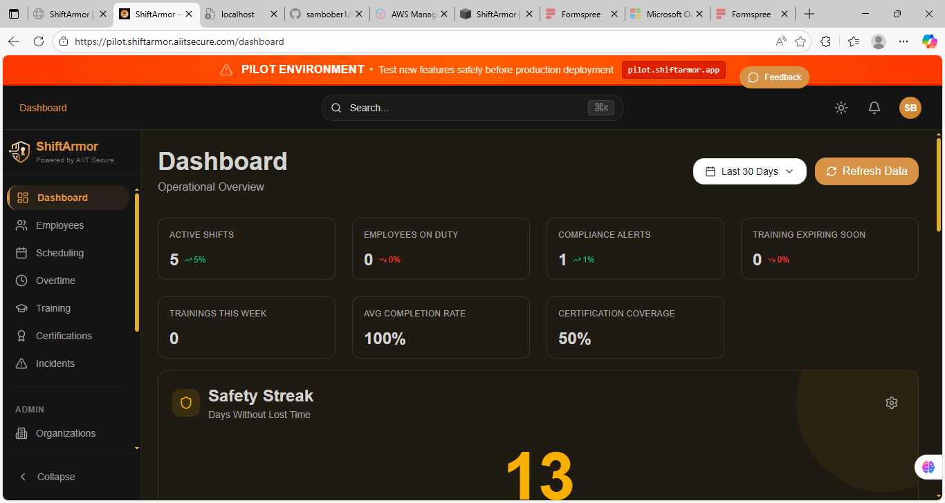 ShiftArmor Dashboard - Intelligent scheduling, compliance tracking, and workforce management